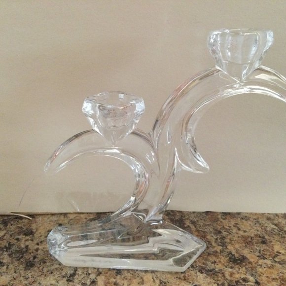 Beautiful glass candle holder candlestick holder clear glass two sticks - Picture 2 of 9